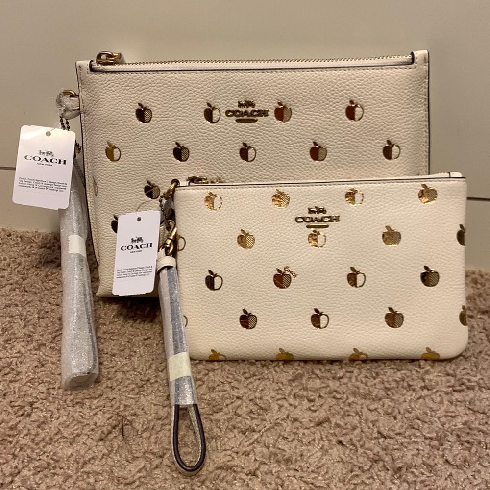 PENDINGCoach Apple Print in Chalk/Brass Pouch and Wristlet